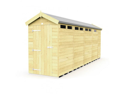 The Apex Shed 4ft Wide by ShedsDIY boasts a slanted gray roof, metal-hinged door, and small rectangular windows near the roofline, making it an ideal garden storage solution that stays weather resistant year-round.