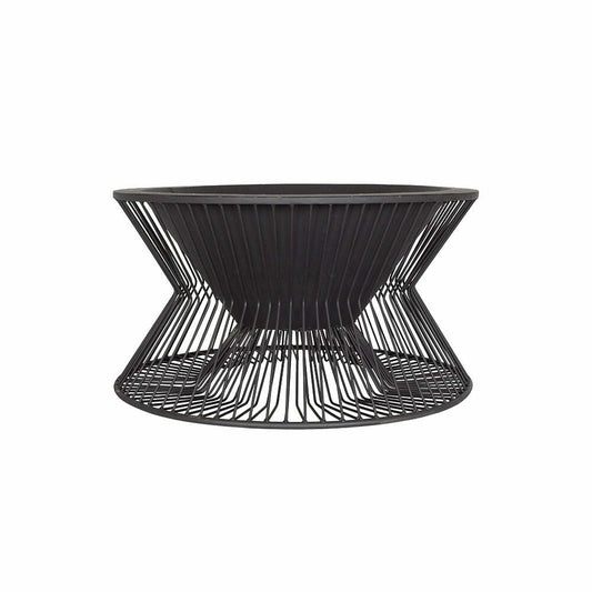 Introducing the La Hacienda Milan Firepit by La Hacienda, a sleek black round firepit that showcases a robust steel construction. Its geometric wireframe base is complemented by a solid flat top, offering an open design that gives it a light and airy appearance, making it an ideal addition to contemporary outdoor spaces.