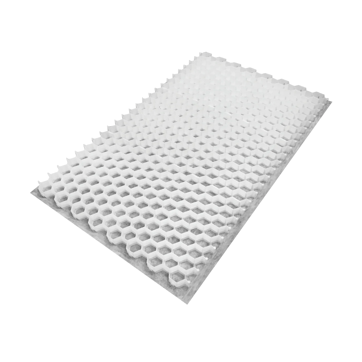 The CORE DRIVE 50-35 - Gravel Grid from Core LP features a white honeycomb pattern with a prominent 3D texture, creating a detailed geometric design. Made from recyclable HDPE, it showcases eco-friendly innovation against a plain background to highlight its unique structure.