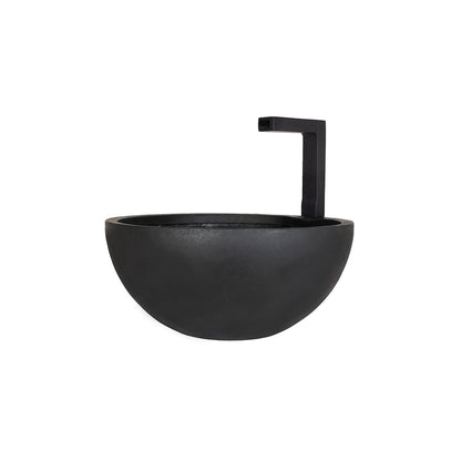 Introducing the La Hacienda Patio Pond, a stylish black metal wall-mounted half-sphere planter with a sleek, minimalist design. It's perfect for enhancing your outdoor area. This planter includes a rectangular bracket at the top for effortless wall attachment, making it an ideal addition to any patio.