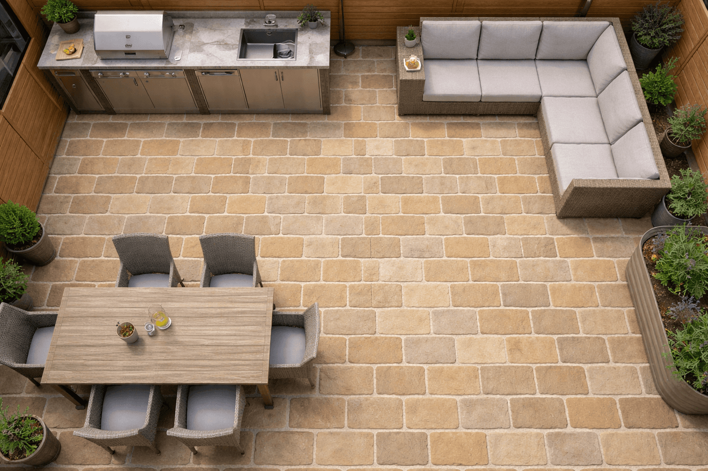 Grey / Beige 200x100x50mm Block Paving (Setts Kandla Grey / Raj Green)