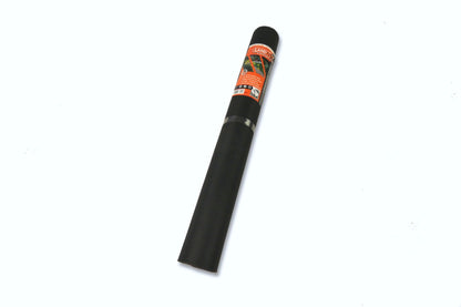 A rolled-up sheet of black Brisks LANDTEX Weed Membrane Fabric with an orange and black label wrapped around it. The product sits against a plain white background. The label features text and graphics indicating its use and specifications as an eco-friendly weed control barrier.