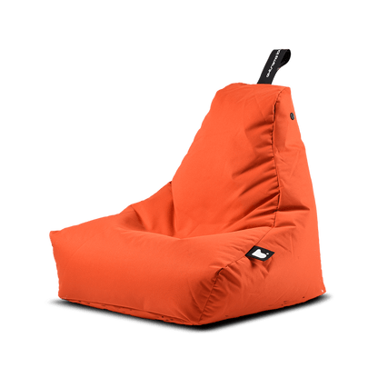 An orange bean bag chair with a tall backrest and a black tag on the top corner. The Brisks Extreme Lounging Outdoor Monster B-Bag boasts premium quality fabric, offering a relaxed and cushioned appearance ideal for casual seating. It is set against a plain, light-colored background.